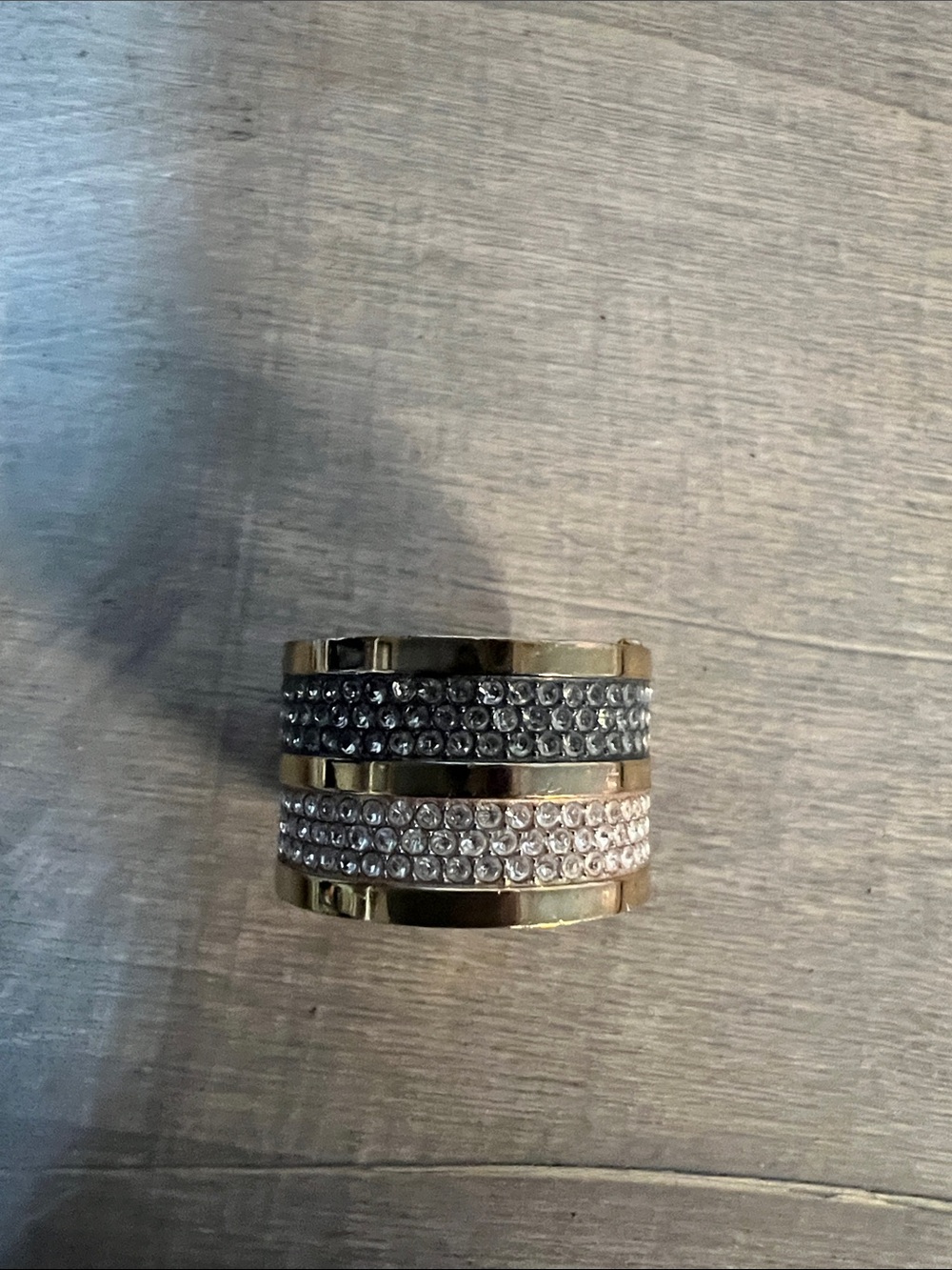 Michael Kors Rose Gold Ring with Black and Clear Crystals
